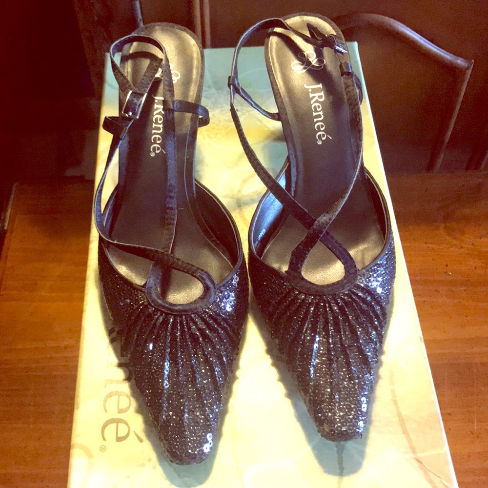 Sequined black pumps